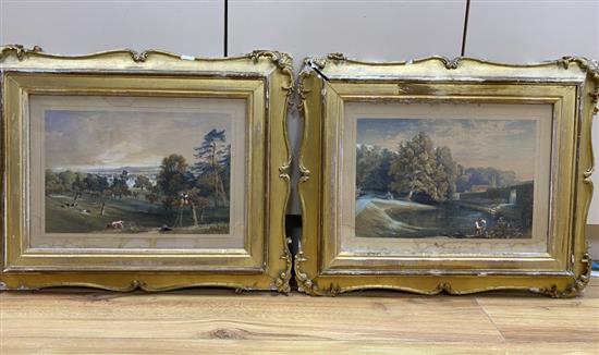 Victorian School, pair of watercolours, View of Parkland and Study of a gardener in the grounds of a country house, 25 x 38cm